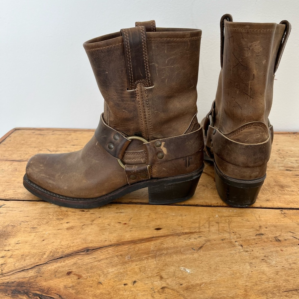 Frye Brown Leather Pull-On Harness Boots